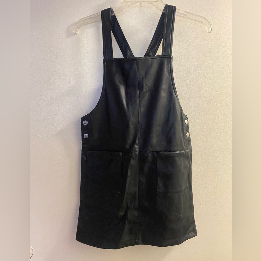 Forever 21 Girls Black Faux Leather Mini Dress Overall Style 13/14 XL Pleather